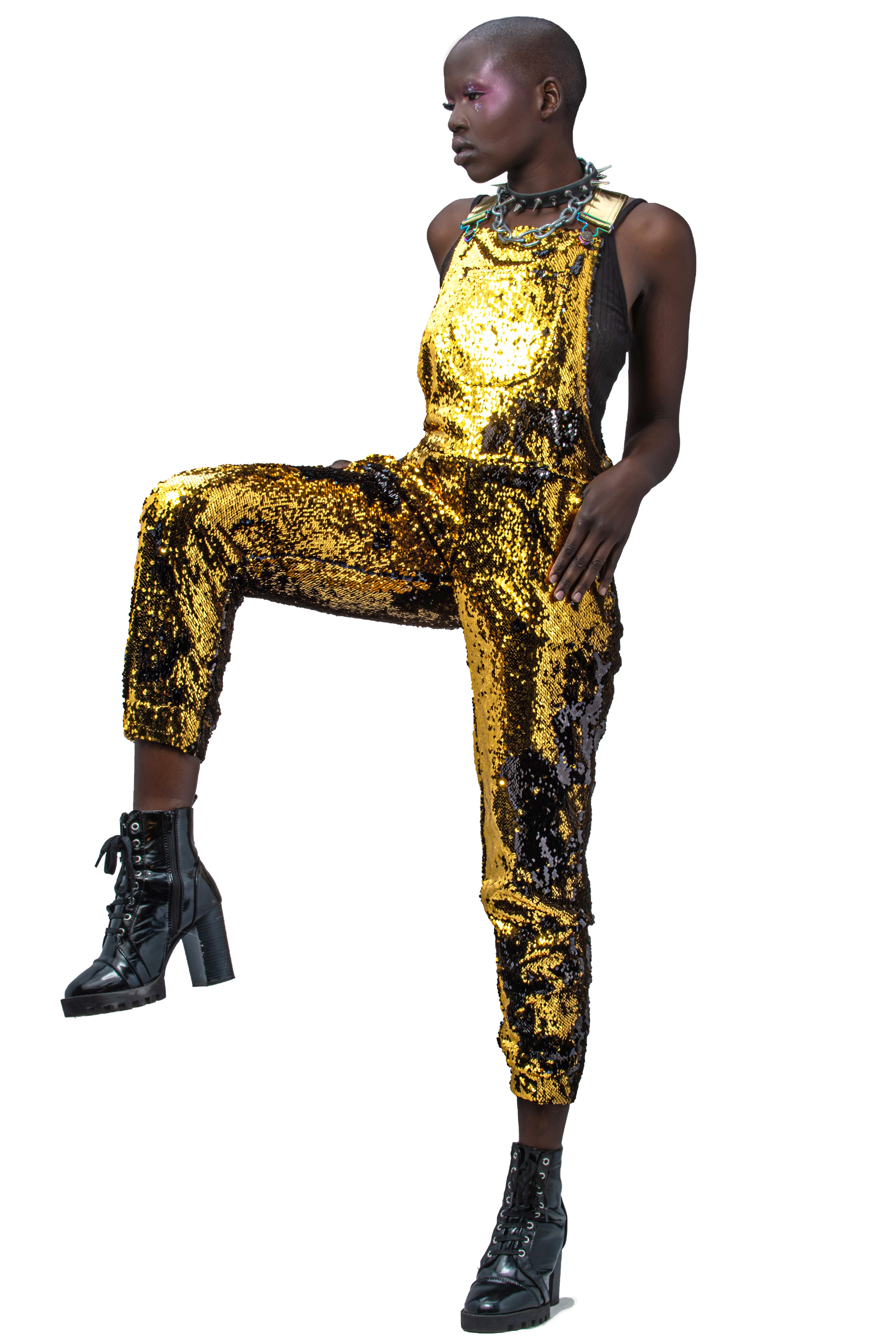 Gold Dust Jogger Sequin Overalls