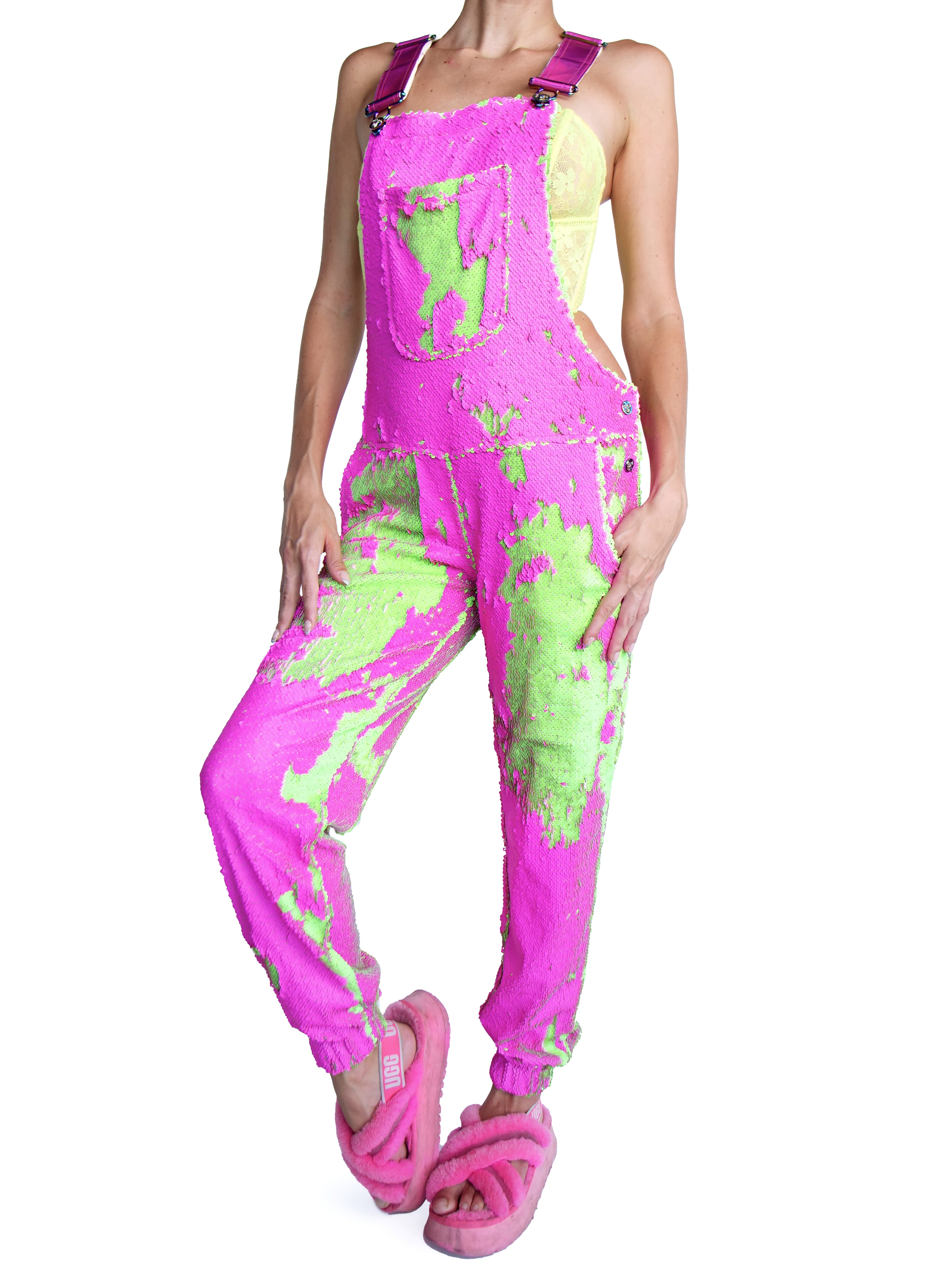neon overall dress Neon Fishnet Dress Neon Pink / S